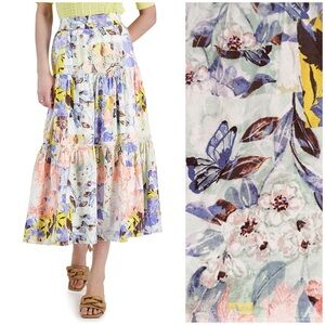 INC International Concepts Linen Blend Floral Butterfly Midi Skirt Women’s Large